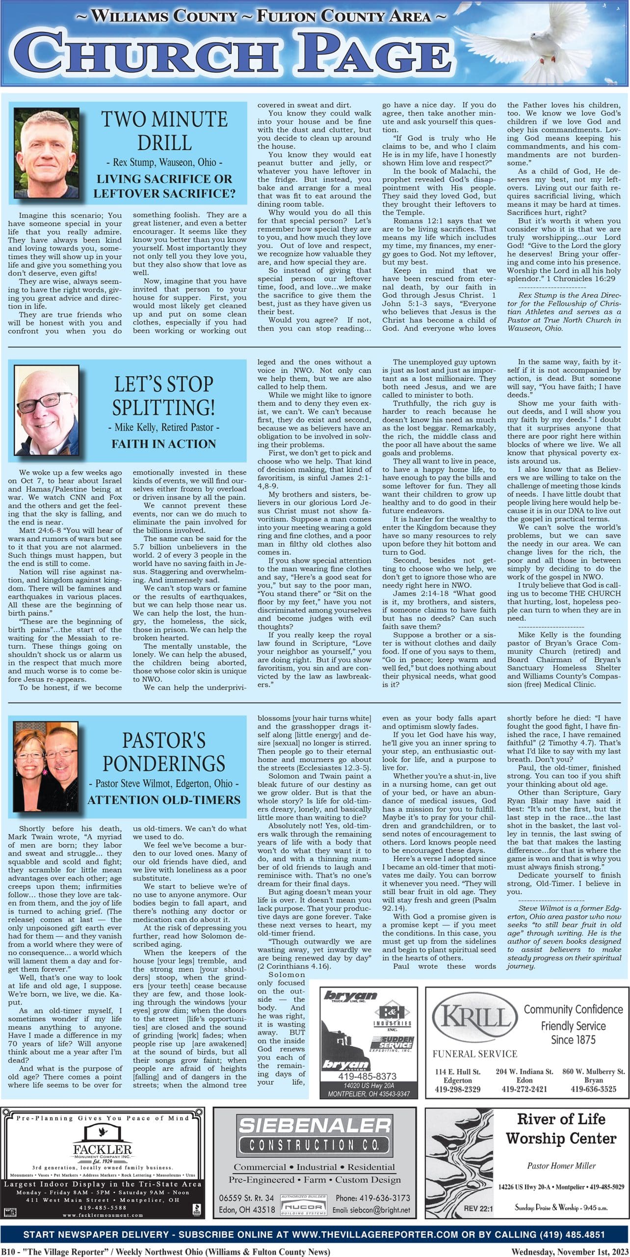 Weekly Opinion Columns From Church Page West Unity Ohio